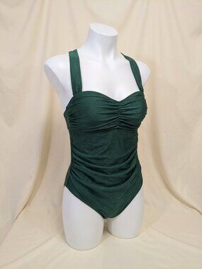 NWT Green Ruched One‑Piece Swimsuit, Size M